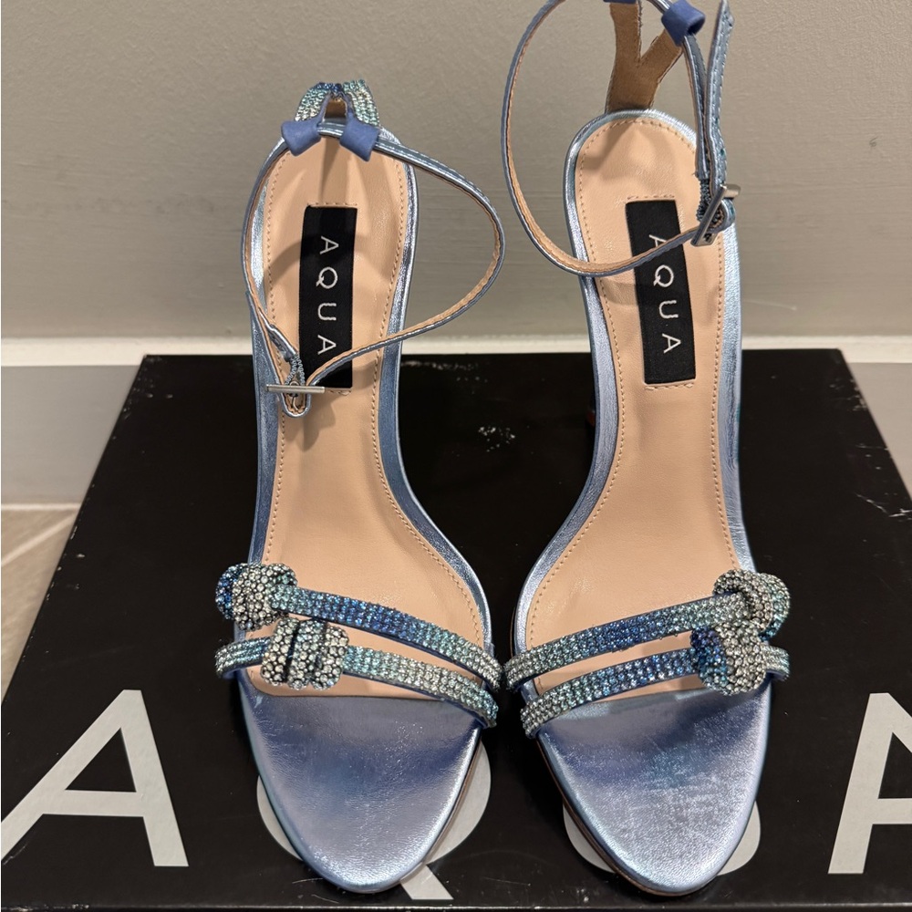 Aqua Shimmering Blue Heels - Picture 2 of 8